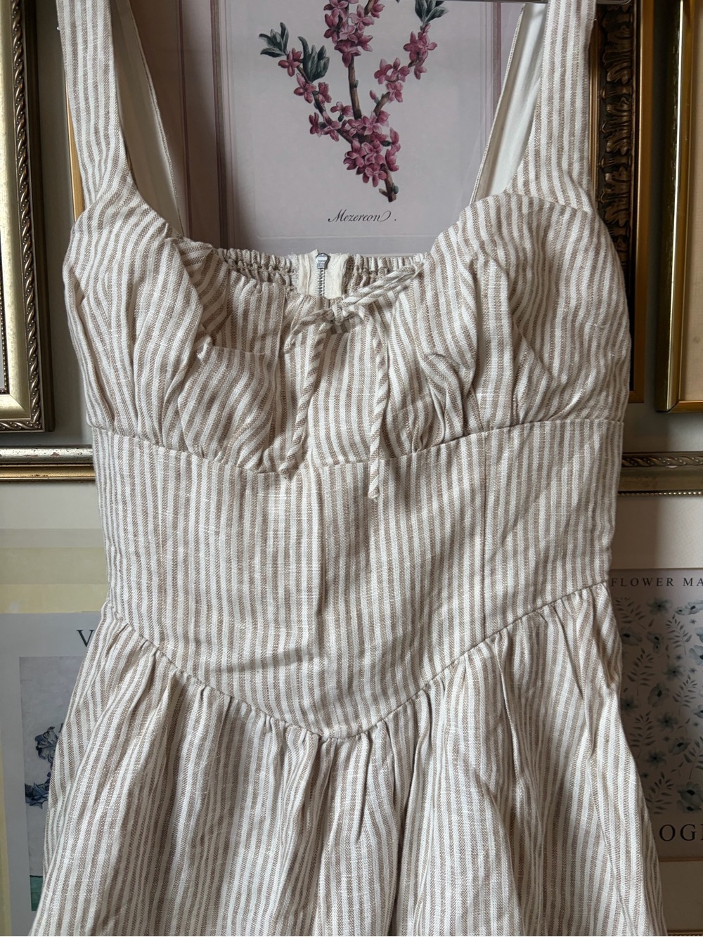 NWT Reformation Balia Linen Dress Striped Beige 10 - Picture 5 of 8